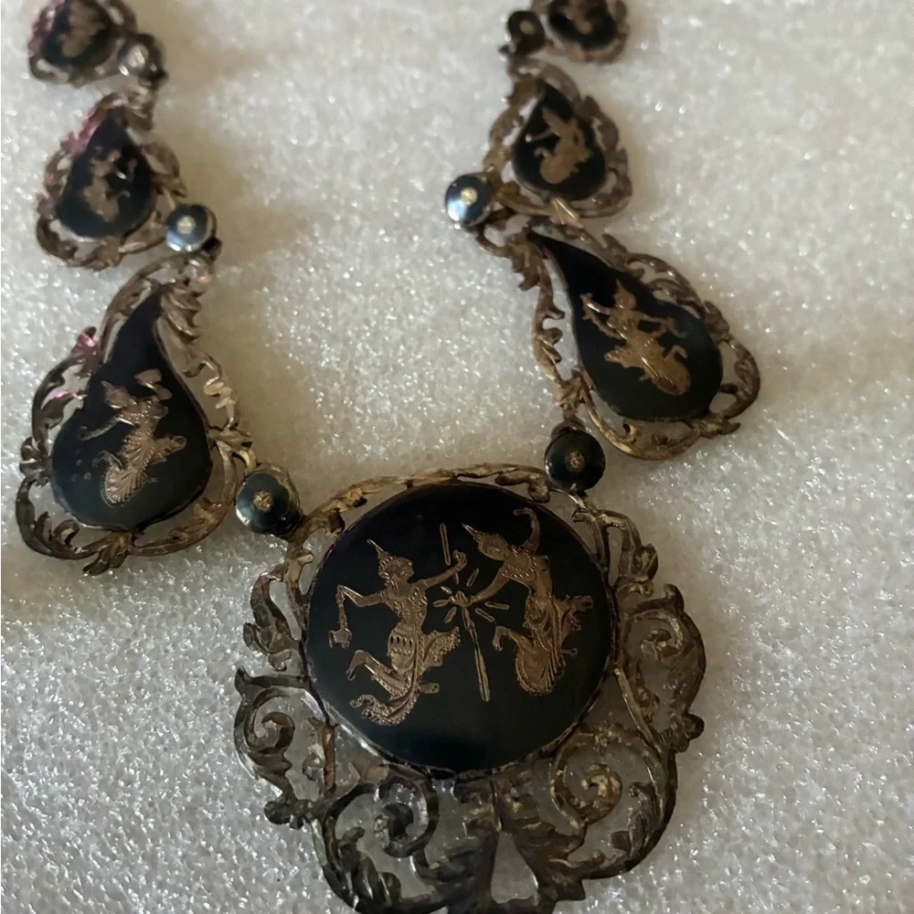 Black and sterling Siam  Teardrop Necklace - Picture 2 of 6